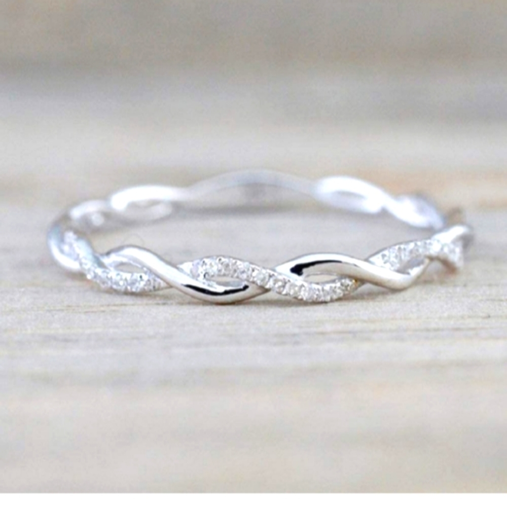 925 Sterling Silver Stackable Twisted Ring Cubic Zirconia Diamond Ring